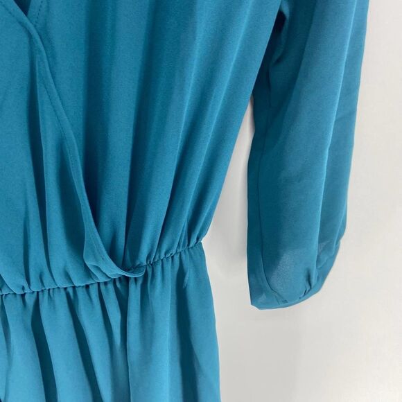Brigitte Bailey Faux Teal Blue Wrap Long Sleeve Mini Dress Womens small - Picture 4 of 7